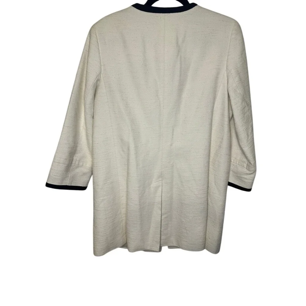 Talbots Petites Women's Textured Collarless Jacket‎ Cream Black Trim Size 12P